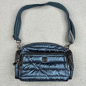 Think Royln Venus Crossbody Bag Blue Lagoon Metallic Quilted Cargo Pockets